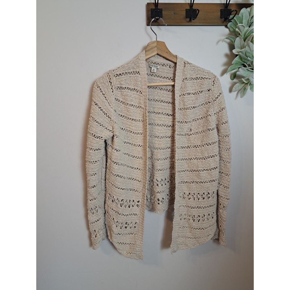 Lucky Brand Oatmeal Cardigan Crochet Knit Size M